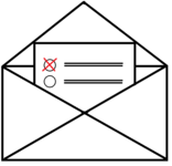 Ein Icon: Ein geöffneter Briefumschlag mit einem innenliegenden Dokument.