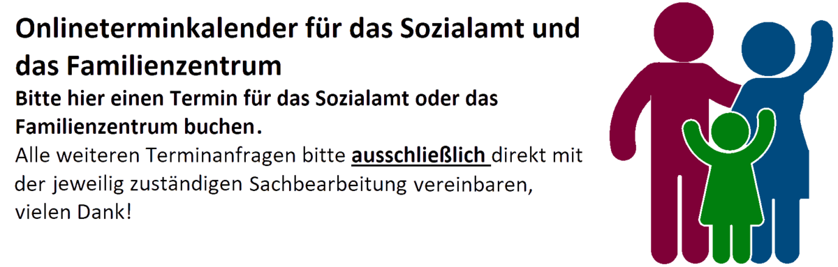 Zum Online-Terminkalender des Sozialamtes und Familienzentrum (Integrationsbeauftragte und Familienbüro)